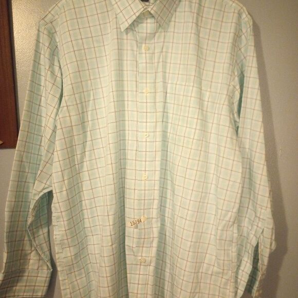 Lands end teal and navy plaid long sleeve button down - Picture 4 of 9